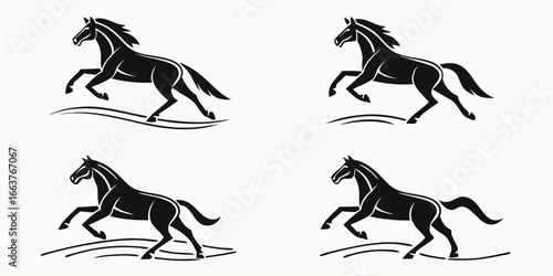 Elegant Black Horse Silhouettes in Dynamic Poses