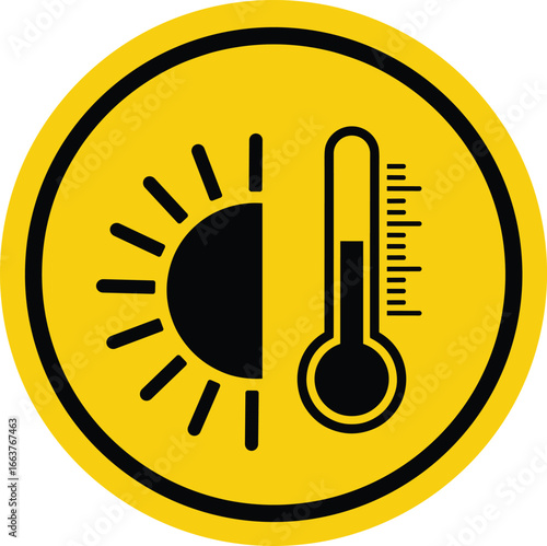 High Temperature Warning Keep Away from Direct Sunlight Sun Exposure and Heat Overheating Danger Caution Sign Icon