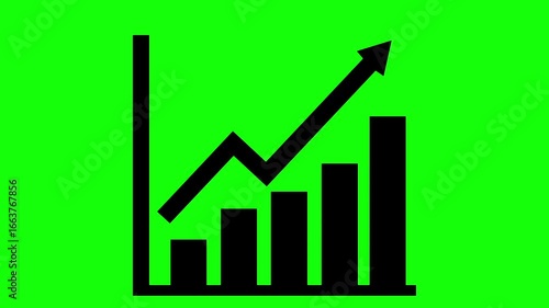 Simple black and white graphic bar chart graphic animation on green screen background,  the financial bar chart shows increasing profits.