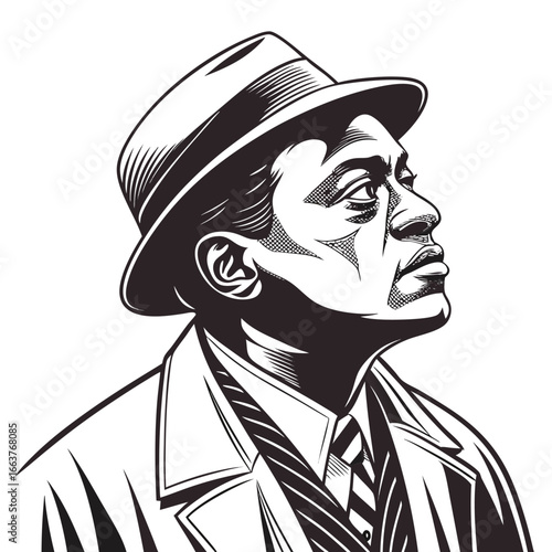 Man in fedora looking up suit