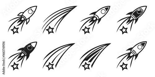 Rocket Ship and Shooting Star Icons Collection
