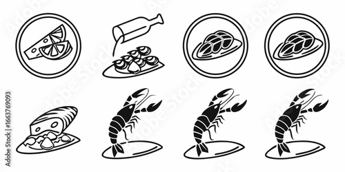 Seafood Icons Collection: Lobster, Oysters, Lemon, and More