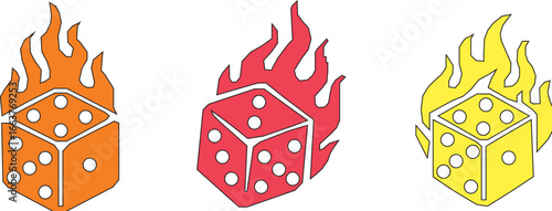 set of flaming dice tattoo vector design. 