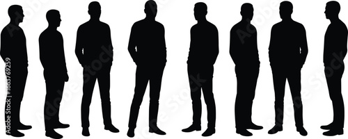 Male silhouette vector set, standing man outline, full body male pose collection, black human figure illustration, modern person icon for graphic design