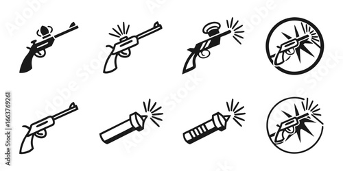 Set of Vintage Gun and Flashlight Icons