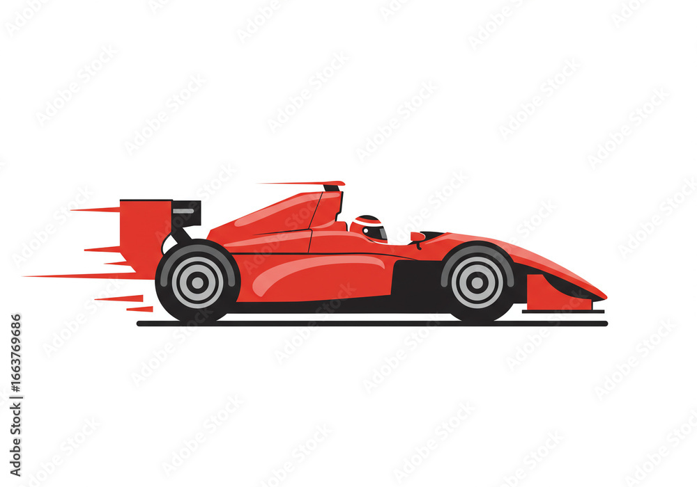 Obraz premium Stylized Red Formula 1 Race Car with Driver in Motion – Side View Illustration