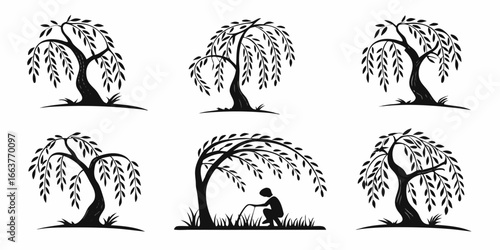 Wallpaper Mural Silhouette of Weeping Willow Trees and a Person Torontodigital.ca