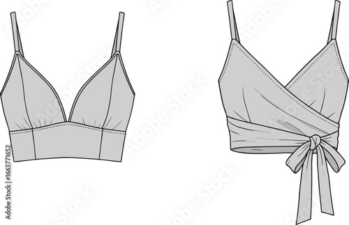 Swimsuit fashion sketch, flutter sleeve design, high-leg cut layout, cad drawing flat vector illustration, garment template, icon