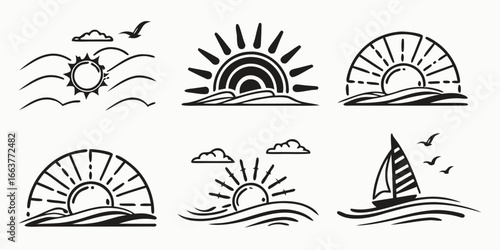Stylized Sunsets and Sailboat on Waves