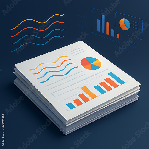 Professional data analysis reports with dynamic colorful graphs for business growth presentations