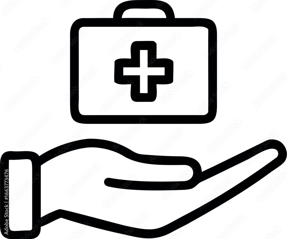Fototapeta premium Hand Holding First Aid Kits line art Vector