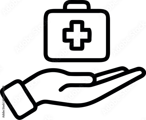 Hand Holding First Aid Kits line art Vector