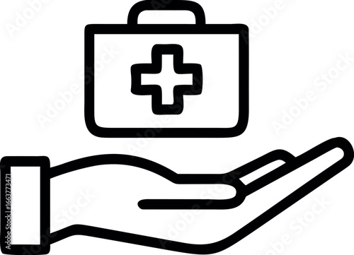Hand Holding First Aid Kits line art Vector