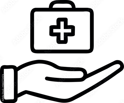 Hand Holding First Aid Kits line art Vector