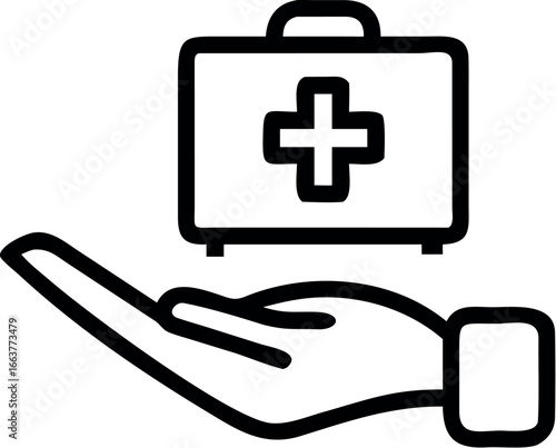 Hand Holding First Aid Kits line art Vector