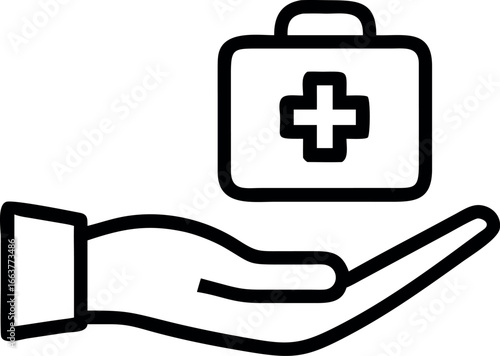 Hand Holding First Aid Kits line art Vector