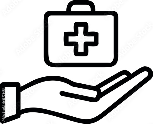 Hand Holding First Aid Kits line art Vector