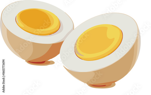 Realistic boiled egg halves illustration, soft yolk center, healthy food concept, protein rich snack, organic diet meal, clean vector design for nutrition