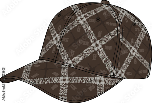 Casual and stylish baseball cap with a unique checkered or argyle pattern, perfect for everyday wear and fashion design