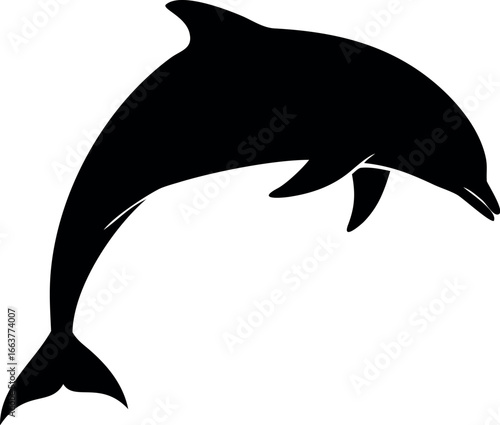 silhouette of a dolphin, Jumping dolphin silhouette. Leaping bottlenose. Black silhouette of a jumping dolphin vector