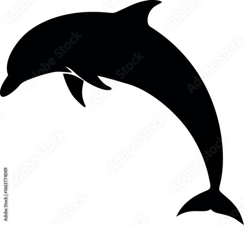 silhouette of a dolphin, Jumping dolphin silhouette. Leaping bottlenose. Black silhouette of a jumping dolphin vector