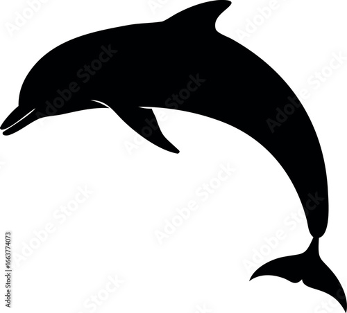 silhouette of a dolphin, Jumping dolphin silhouette. Leaping bottlenose. Black silhouette of a jumping dolphin vector