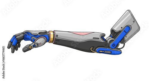 Detailed vector illustration of a futuristic robotic arm showing advanced engineering and artificial intelligence design concept