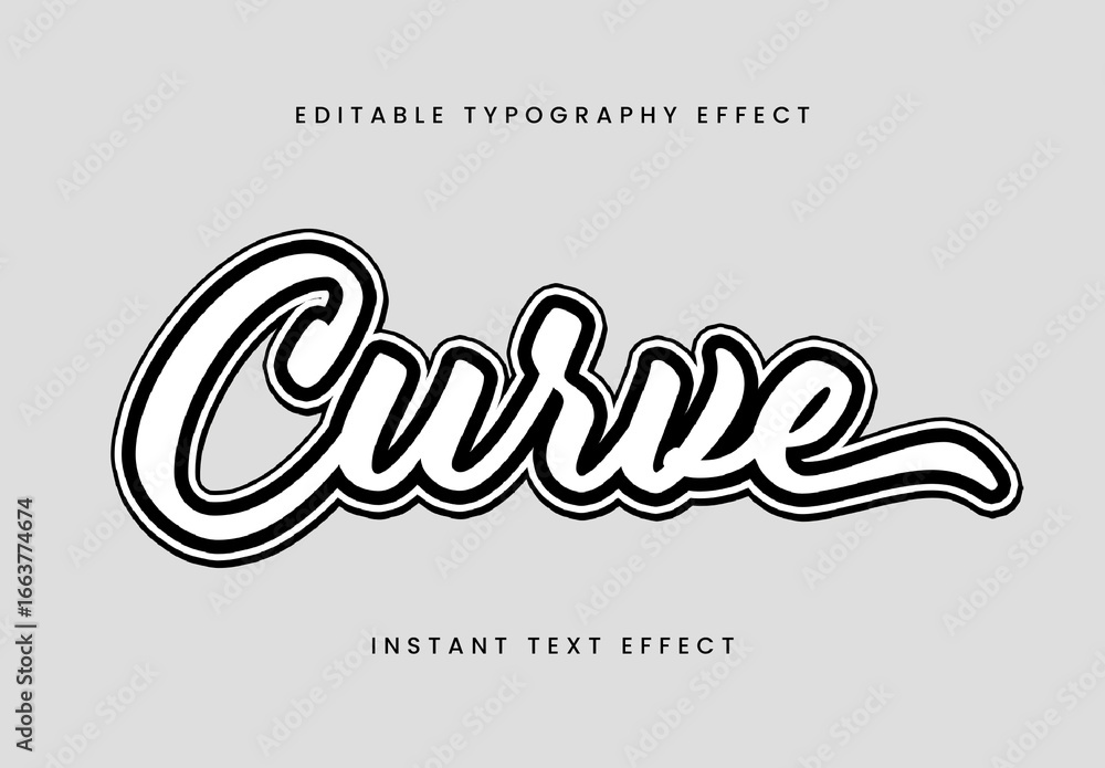 Black And White Script Font Bold Cursive Outline Text Effect Stock ...