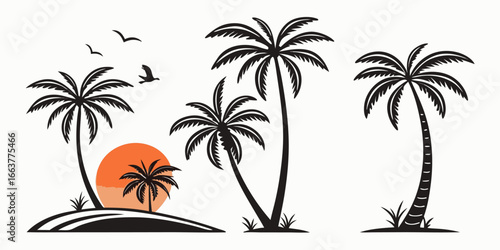 Tropical Palm Trees Silhouette at Sunset