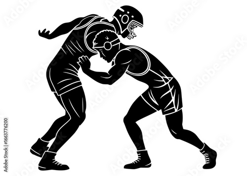 Wrestling logo vector template, Illustration symbol, Silhouette design
