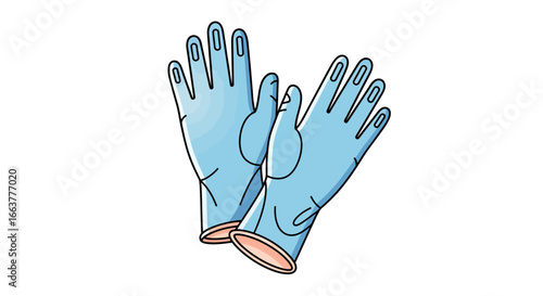Pair of blue protective gloves for hygiene and safety, essential for medical procedures and cleaning tasks, illustrated with bold outlines