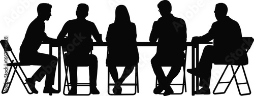 Silhouette of Business People in Meeting, Office Workers Sitting at Table, Team Discussion, Professional Collaboration, Corporate Brainstorming, Business Communication