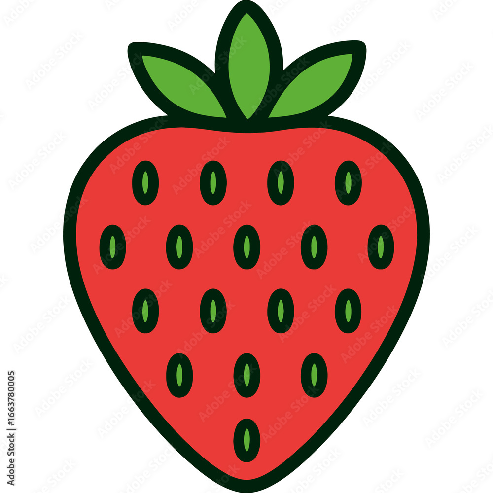 Obraz premium Simple cartoon strawberry fruit vector icon illustration.