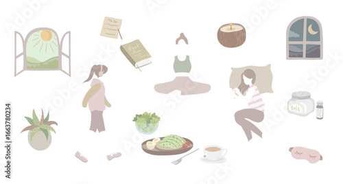 Mindfulness Lifestyle Vector Set – Relax, Meditate, Self-care