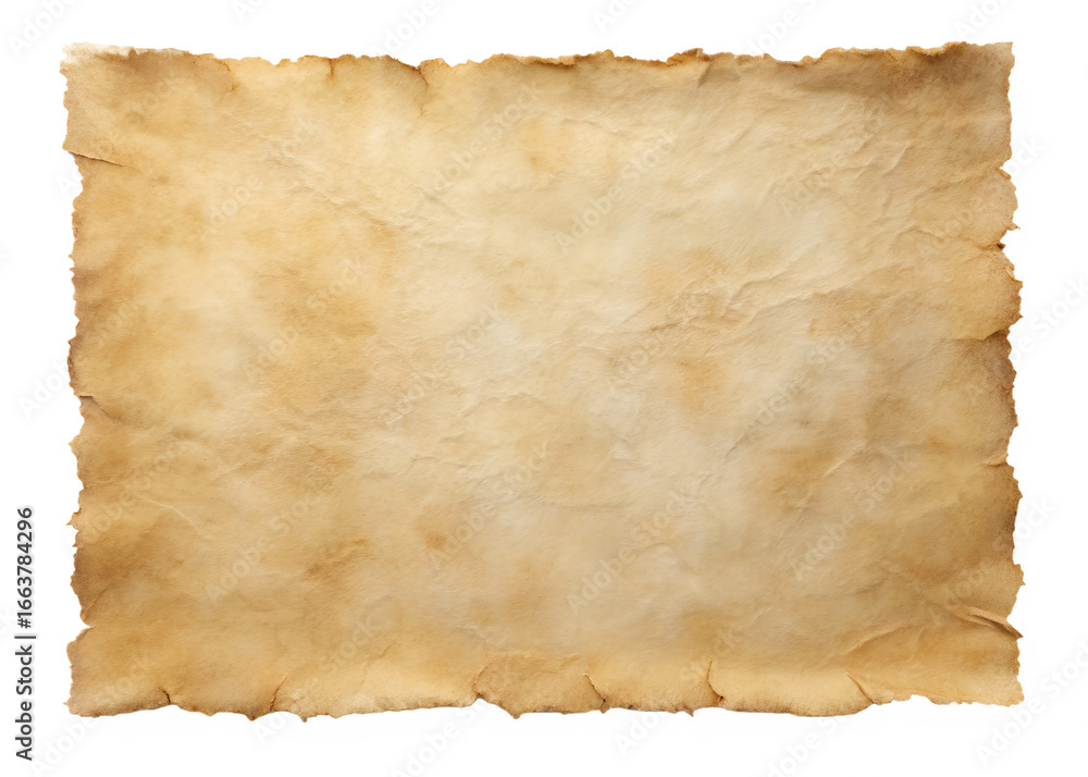 Fototapeta premium Old aged parchment paper texture isolated on transparent background