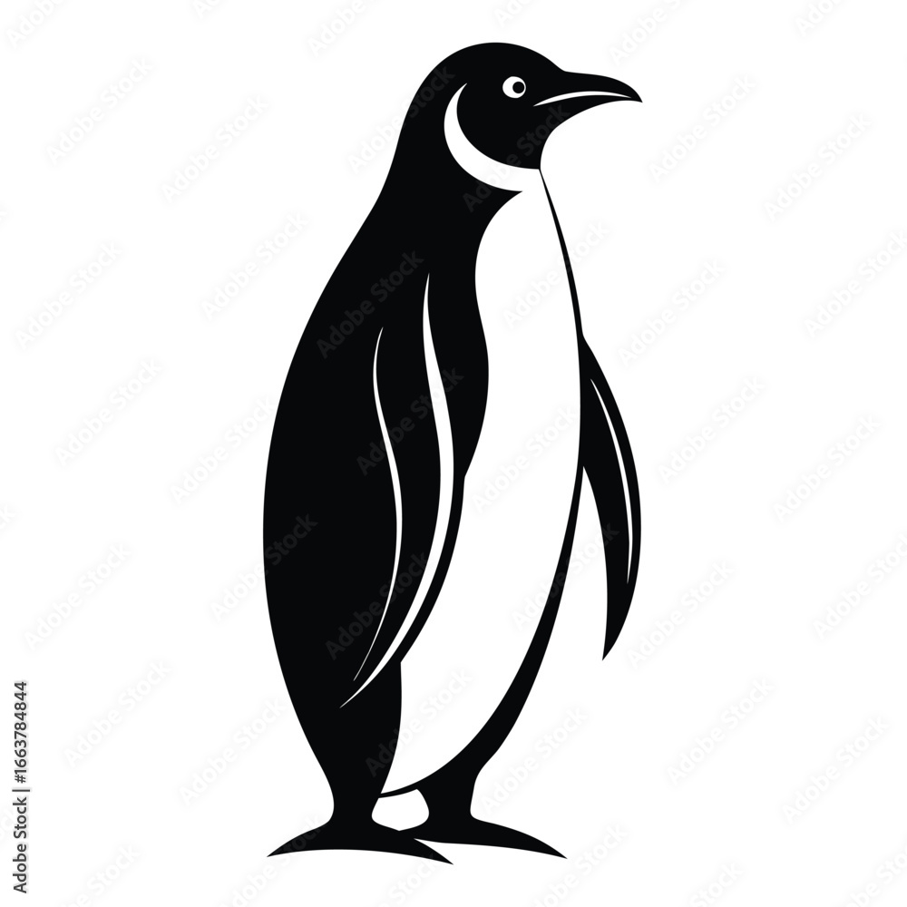 Fototapeta premium Elegant Black Silhouette Vector of an Emperor Penguin Standing Tall