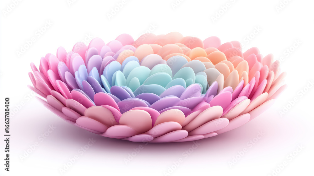 Fototapeta premium A vibrant, layered flower design in shades of pink and blue, resembling petals arranged in a circular pattern.