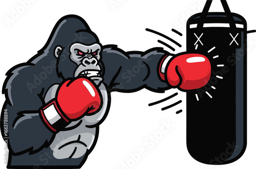 Gorilla Boxer Illustration - Animal Sports Training.