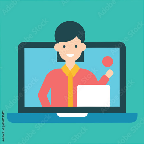 A woman is presenting on a laptop screen during an online meeting, showcasing the convenience of virtual communication and remote work solutions