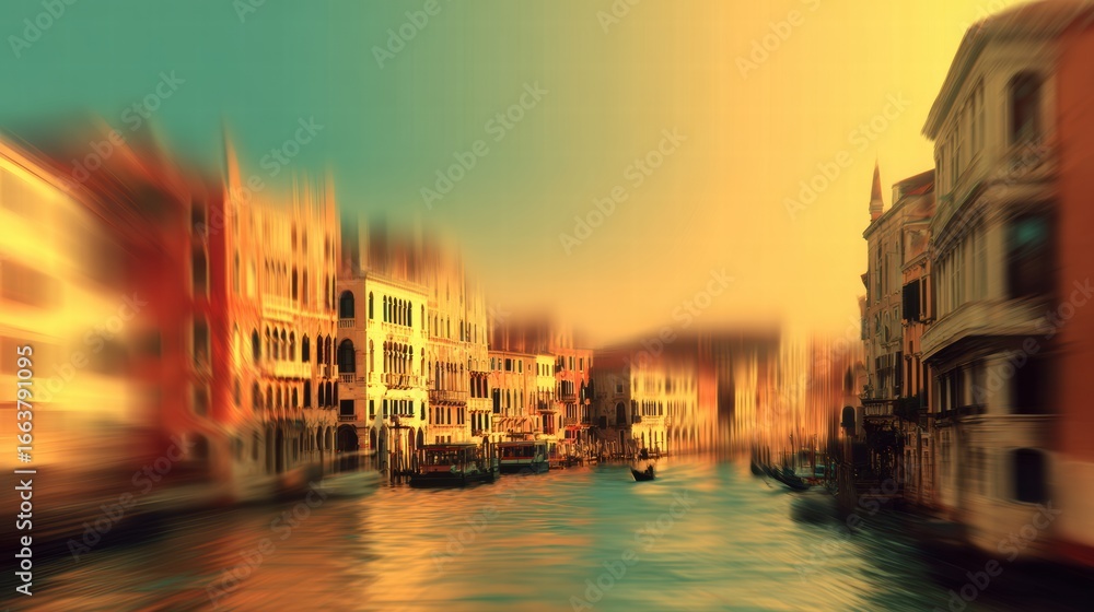 Fototapeta premium Abstract blurred Venice background with canals bridges and dreamy vibe.