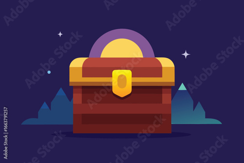 A treasure chest in a mystical landscape, symbolizing adventure, hidden wealth, and fantasy, perfect for game design and magical themes