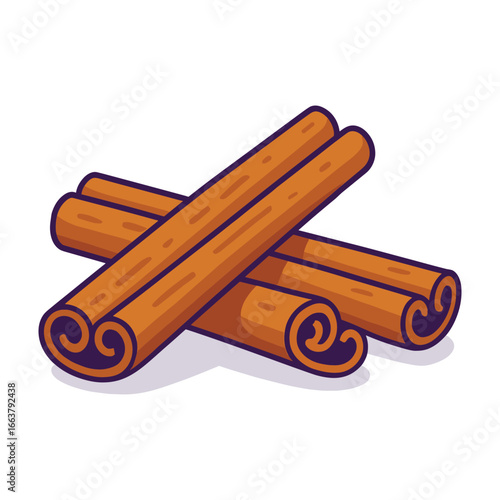 Cinnamon sticks aromatic spice illustration in cartoon vector style