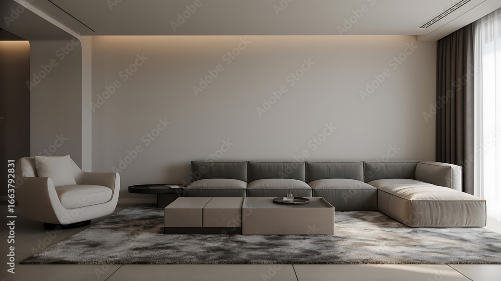 Fototapeta premium Contemporary Living Room With Sectional Sofa and Armchair
