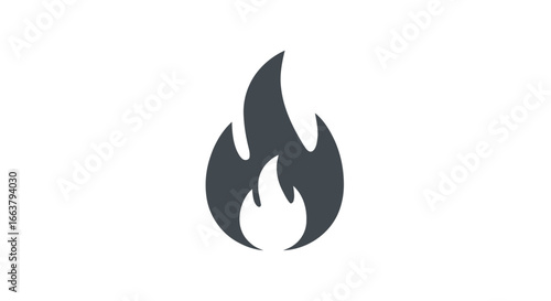 Simple dark grey flame icon on a white background