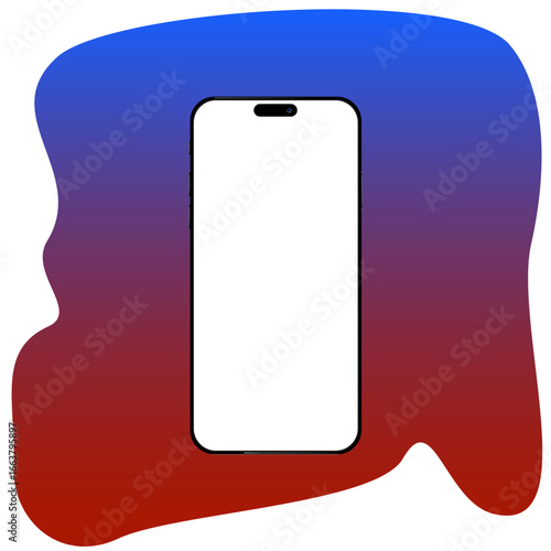 The frame of the smartphone is smaller than the empty screen, rotated position. 3d isometric illustration of a cell phone. Perspective presentation of the smartphone. Template for infographic or UI 