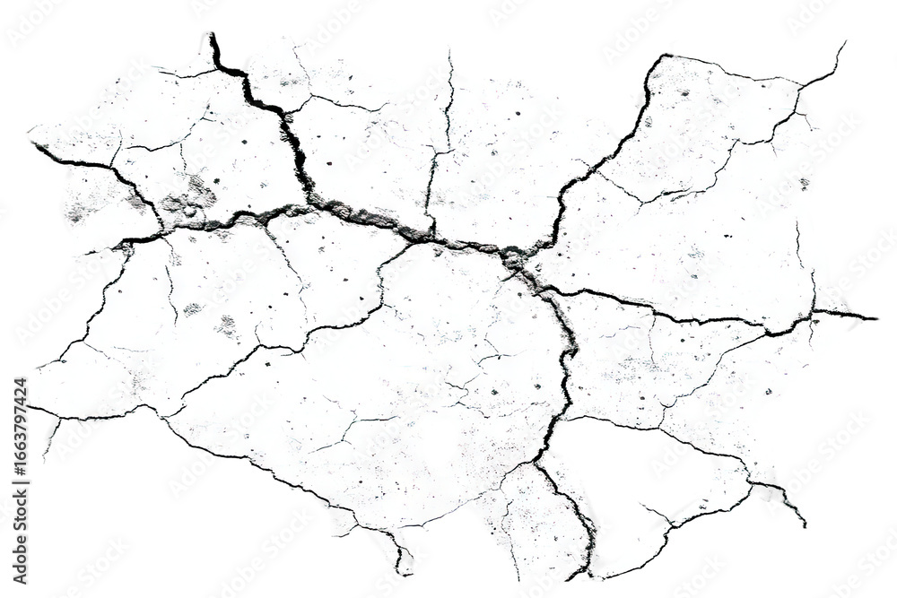 Obraz premium Cracked, white map-like shape. Intricate network of lines