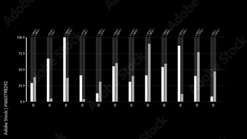 Comparative bar chart illustrating data variations across twelve distinct categories alpha background.