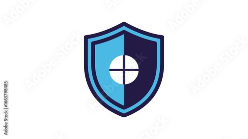 A stylized shield icon, split into two colors, with a target symbol alpha background.