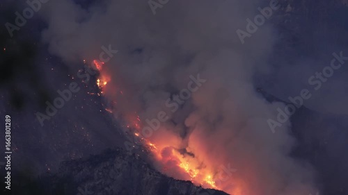 Wildfire burning on the mountain in Provo, Utah in Buckley Draw.
