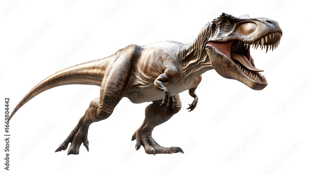 Fototapeta premium Tyrannosaurus Rex roaring with mouth open isolated on a transparent background